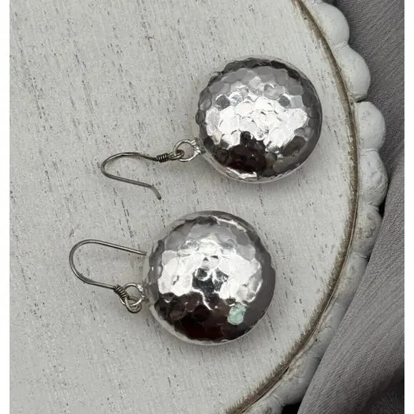 Hammered Sterling Silver 925 Dangle Earrings - Picture 6 of 7